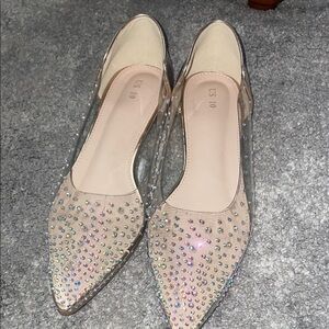 Amazon Women's Rhinestone Embellished Flats - Clear and Nude